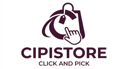 Logo of Cipi Store with a hand pointing to a bag on a white background